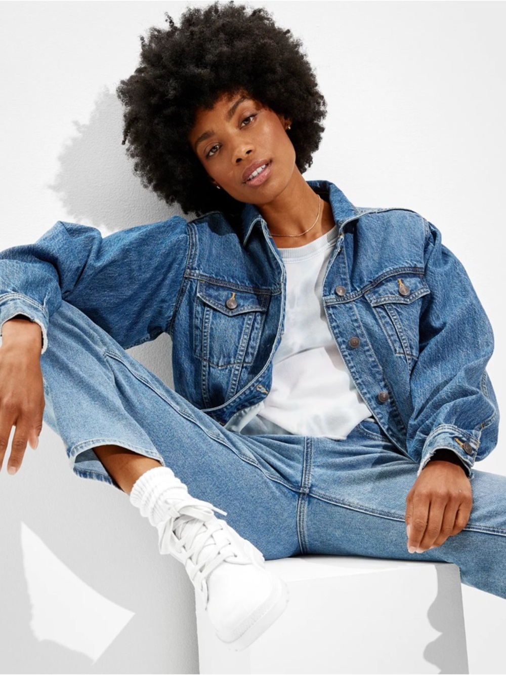 American Eagle Balloon-Sleeve Boyfriend Denim Jacket